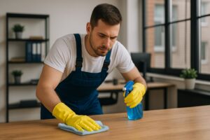 man die net een schoonmaakbedrijf is begonnen