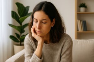 vrouw die zich afvraagt wat mentale gezondheid is