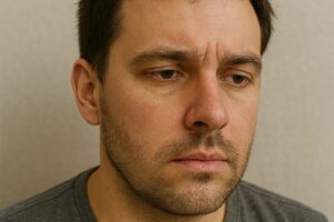 man heeft droge huid op gezicht